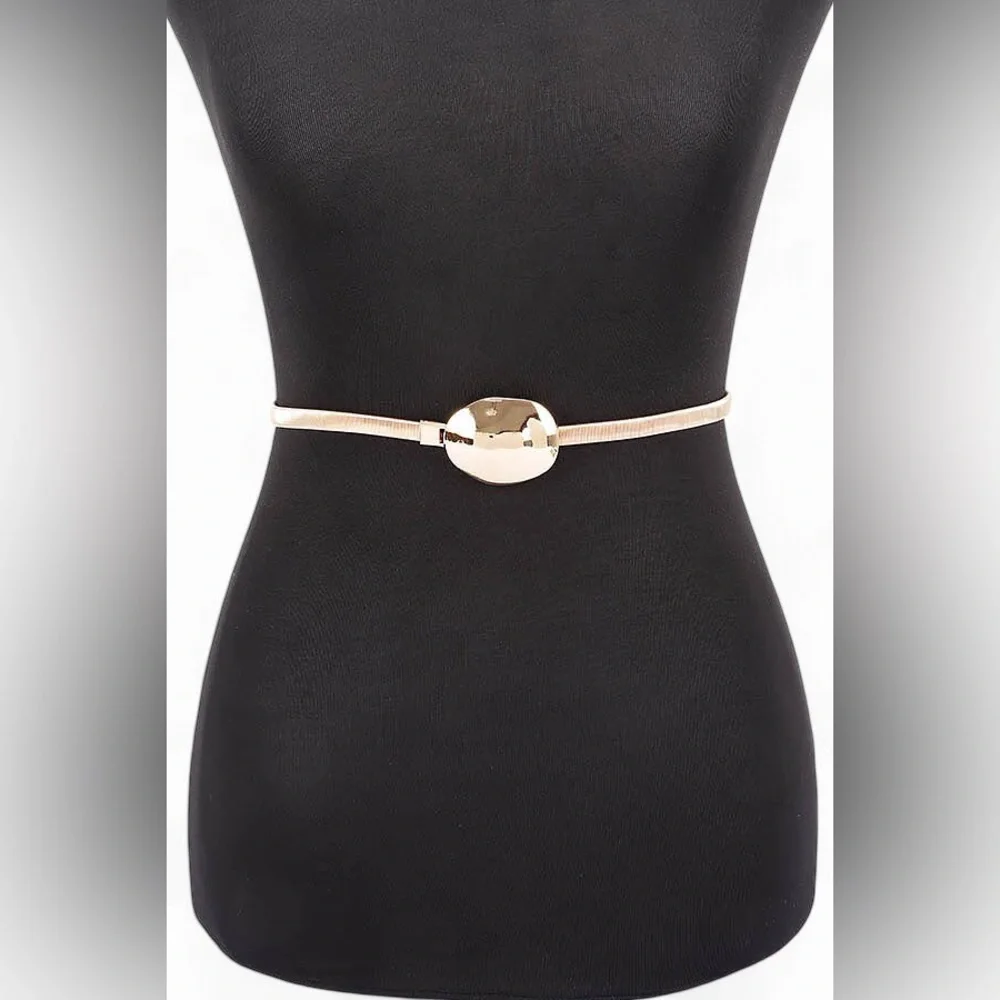 Metallic Oval Metal Waist Statement Belt (Gold or Silver)